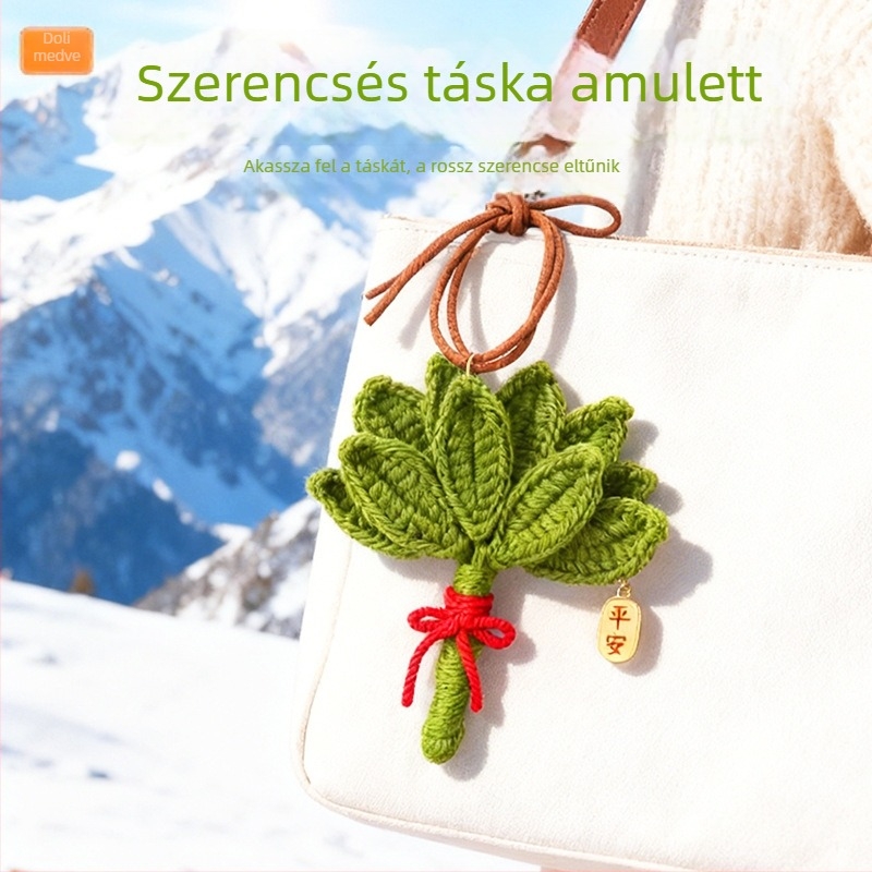 Kézzel szövött grapefruitlevél kulcstartó, gyapjú, pásztorális stílus