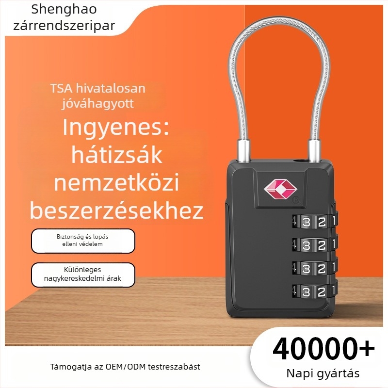CJSJ TSA544 digitális kábelzár poggyászhoz – cink ötvözet, digitális típus, zárókar vastagsága 3 mm, rudak közötti távolság 15 mm