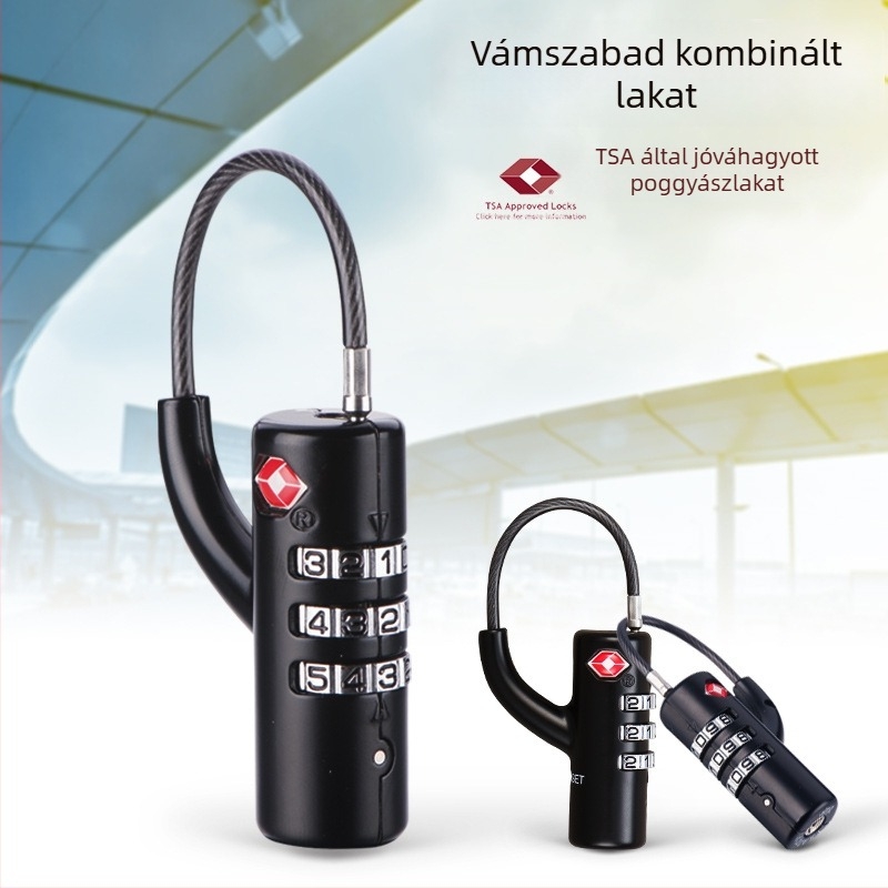 TSA által jóváhagyott poggyász-zár mechanikus kombinációval, acélhuzalos zárfej