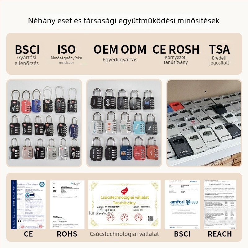 TSA bőröndzár mechanikus, TSA-542 modell, cink ötvözet, 3 mm zárókupak vastagság, 15 mm kar közötti távolság, könnyű luxus dizájn