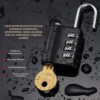 Vasból készült kombinációs zár jelszóval és kulccsal, szekrényekhez kollégiumi és edzőtermi használatra