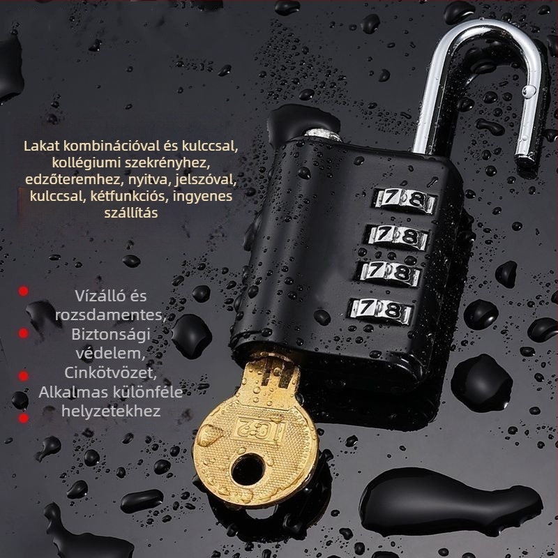 Vasból készült kombinációs zár jelszóval és kulccsal, szekrényekhez kollégiumi és edzőtermi használatra