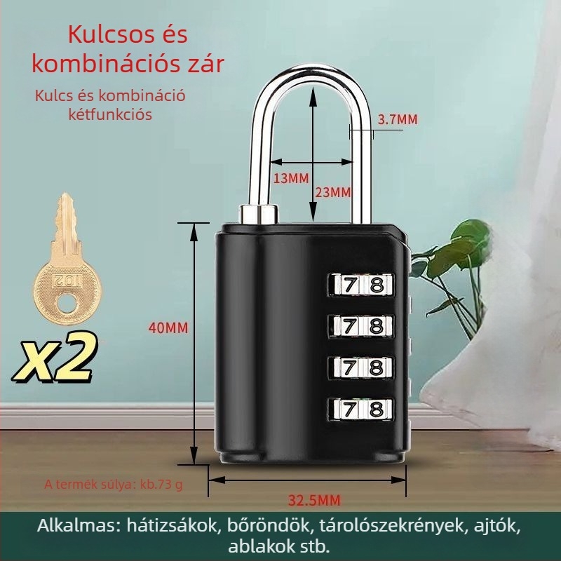 Vasból készült kombinációs zár jelszóval és kulccsal, szekrényekhez kollégiumi és edzőtermi használatra