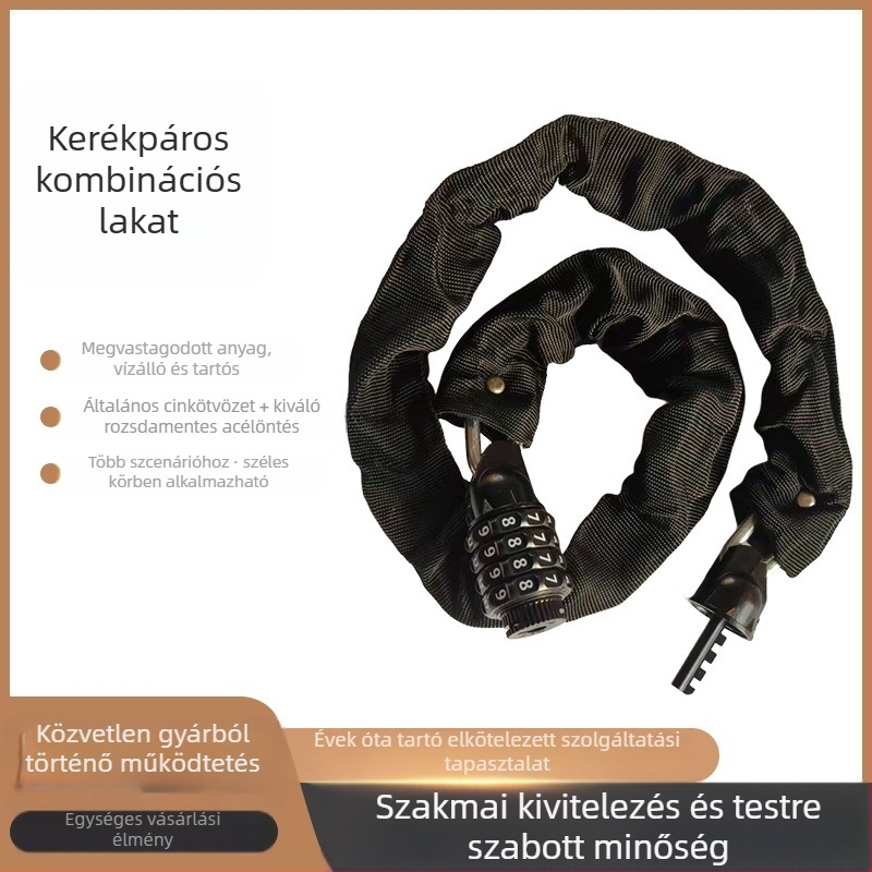 Benhao Kerékpár 4 számjegyű jelszavas zár, vastag lánccal, hordozható hegyi kerékpárokhoz
