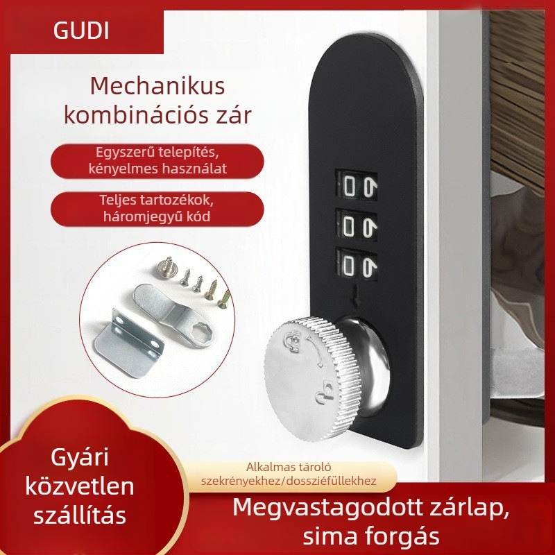 Mechanikus tárcsás kombinációs zár fiókokhoz és szekrényekhez (Rúd vastagsága: 16 mm; Rúd közötti távolság: 14 mm; Modell: Dial)