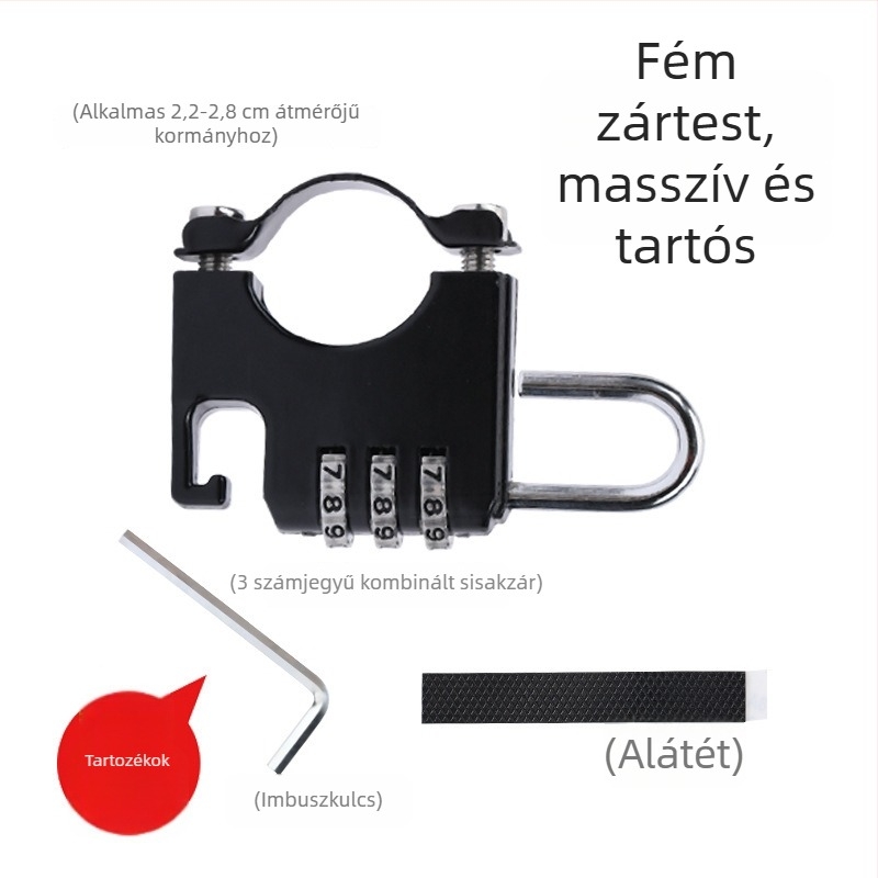8100 Bukósisakhoz való jelszavas zár elektromos járművekhez, háromjegyű mechanikus zár
