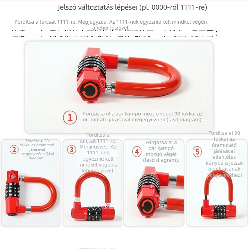 Négyszámú jelszavas U-zár kerékpárhoz, cinkötvözetből, anti-theft, modell 103