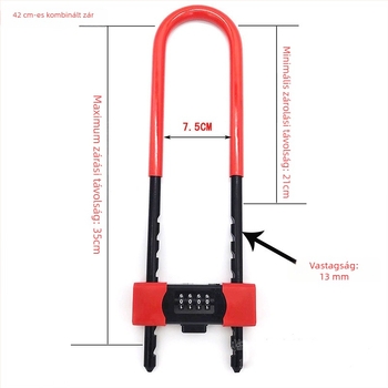 U-formájú jelszós zár üvegajtókhoz, dupla ajtó – gépi típus, modell Password mortise lock 42, 13 mm záróelem, 72 mm távolság, anyag cinkötvözet+PVC