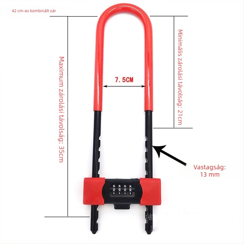 U-formájú jelszós zár üvegajtókhoz, dupla ajtó – gépi típus, modell Password mortise lock 42, 13 mm záróelem, 72 mm távolság, anyag cinkötvözet+PVC