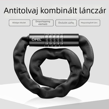 Ötvözött acél kerékpárlánc-zár, 5 számjegyű kód, vízálló, lopás elleni védelem, kerékpárhoz, hegyi kerékpárhoz és motorkerékpárhoz