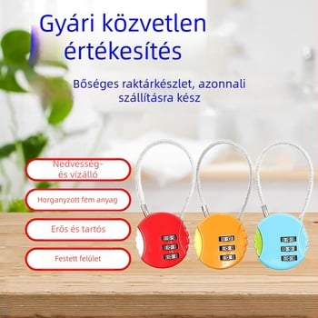 Háromjegyű kör alakú kombinációs zár cinkötvözetből, acélhuzallal – diákkollégiumok számára