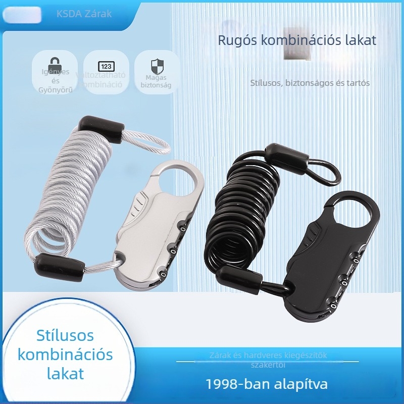 Cosda KSD-8013 Jelszavas zár, cink ötvözetből készült acélhuzalos zsinórral, hátizsáknak, hegyi kerékpárhoz, edzéshez és utazáshoz