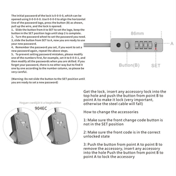 Mechanikus kódzár, zink ötvözet házzal, modell 904EC, táskákhoz, poggyászokhoz, kerékpárokhoz és sisakokhoz, 5 mm-es zárókar