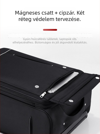 Oxford szövetből készült utazótáska, vízálló és bővíthető, 360 fokos kerekekkel és TSA kombinációs zár, súly 4 kg.