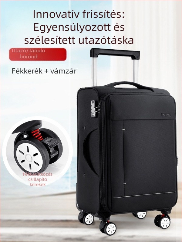 Oxford szövetből készült utazótáska, vízálló és bővíthető, 360 fokos kerekekkel és TSA kombinációs zár, súly 4 kg.