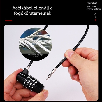 Numerikus acélhuzalos zár elektromos kerékpárhoz: kosár, szekrény, sisak – modell A05-40 60, anyag cinkötvözet, rúd vastagsága 8 mm, rúd távolsága 185 mm
