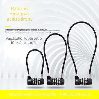 Numerikus acélhuzalos zár elektromos kerékpárhoz: kosár, szekrény, sisak – modell A05-40 60, anyag cinkötvözet, rúd vastagsága 8 mm, rúd távolsága 185 mm