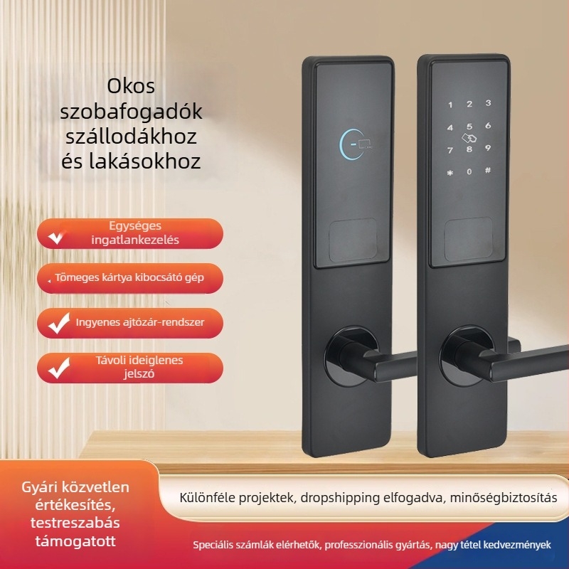 Szállodai ajtózár Bluetooth, IC-kártya, kulcs és jelszó támogatással (Model J023-x; Anyag: rozsdamentes acél; Szállodai használat; Panel és fogantyú: alumíniumötvözet; Adat offline tárolás)