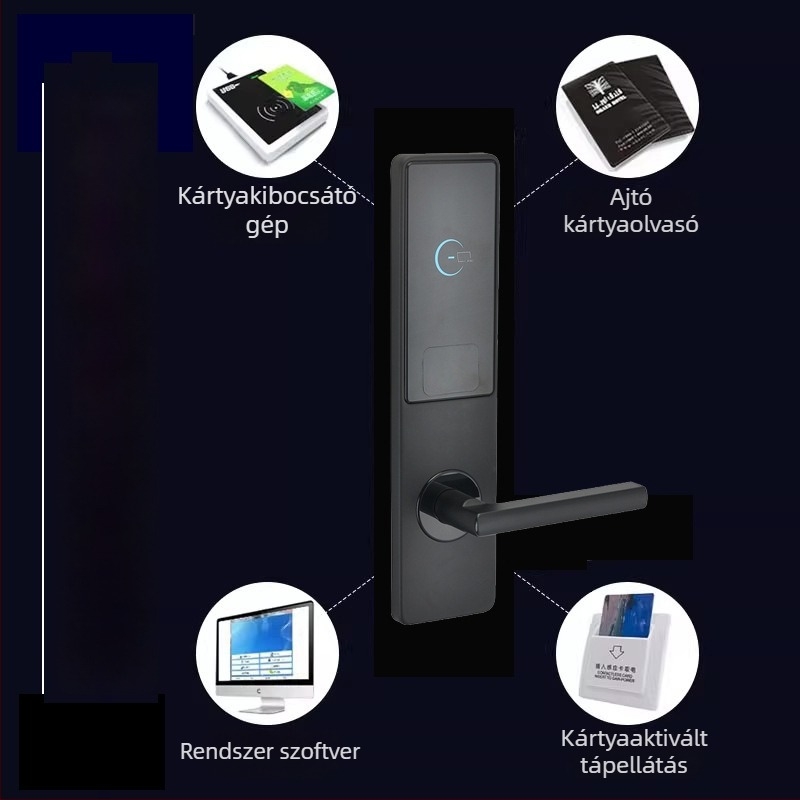 Szállodai ajtózár Bluetooth, IC-kártya, kulcs és jelszó támogatással (Model J023-x; Anyag: rozsdamentes acél; Szállodai használat; Panel és fogantyú: alumíniumötvözet; Adat offline tárolás)