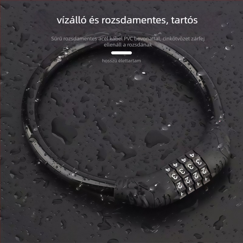 Kerékpár jelszavas zár — Zn ötvözet, numerikus kombináció, Ø12 mm kar, 12 cm távolság