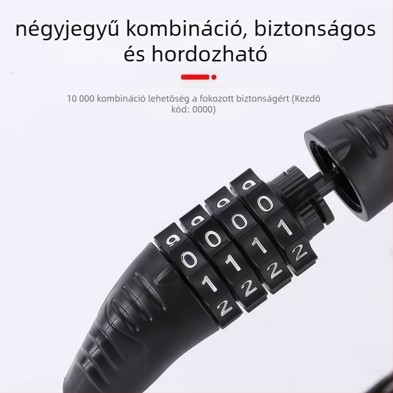 Kerékpár jelszavas zár — Zn ötvözet, numerikus kombináció, Ø12 mm kar, 12 cm távolság