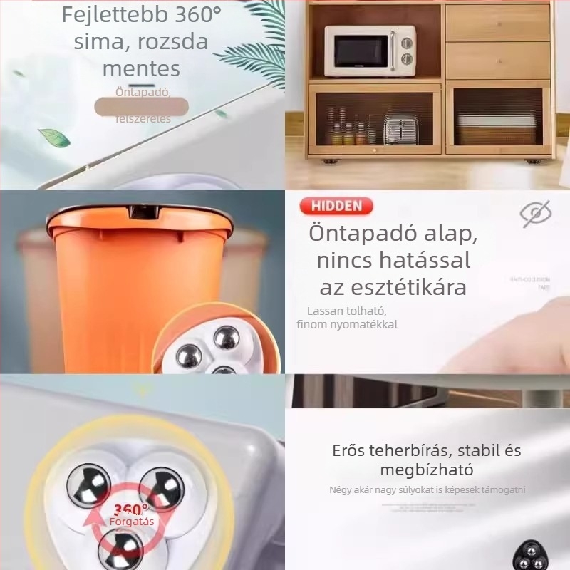 Ragasztós felületű, csendes bútorkerék, rozsdamentes acélból