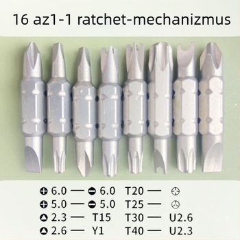 16 az 1-ben racsnis csavarhúzó készlet, többirányú, munkát megkönnyítő, állítható bitek — króm-vanádium acél penge, mágneses, szigetelt, metrikus méret