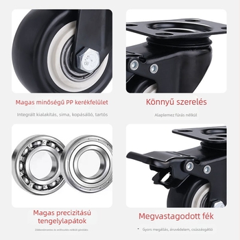 Ding Cheng polipropilén forgó görgő fékkel — lapos aljzat, kopásálló, rugalmas, sima