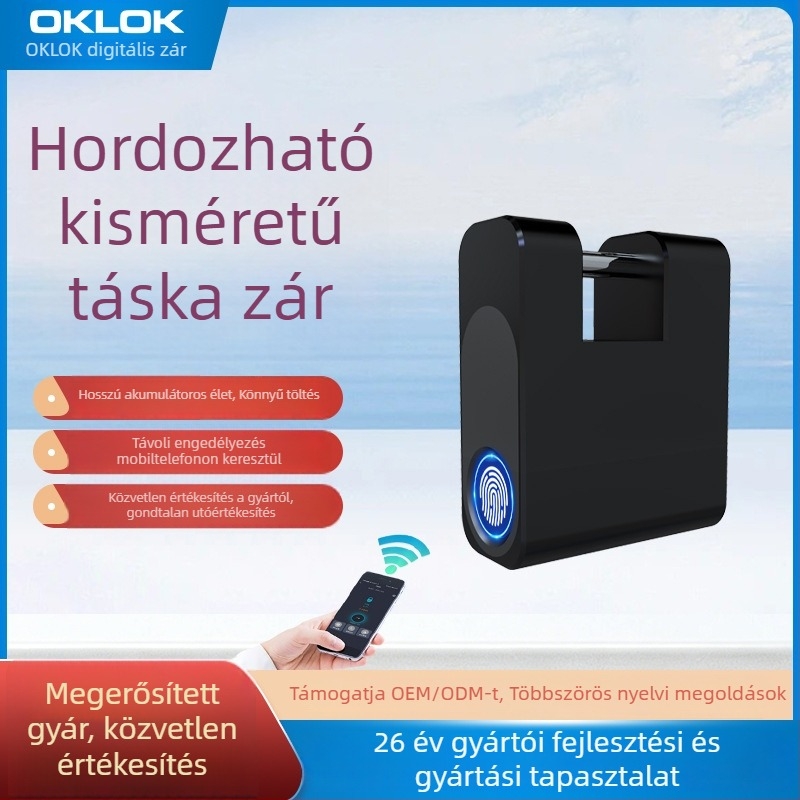OKLOK ujjlenyomatos lakat utazótáskákhoz, szekrényekhez és öltözőkbe — rozsdamentes acél test, Bluetooth okos nyitás