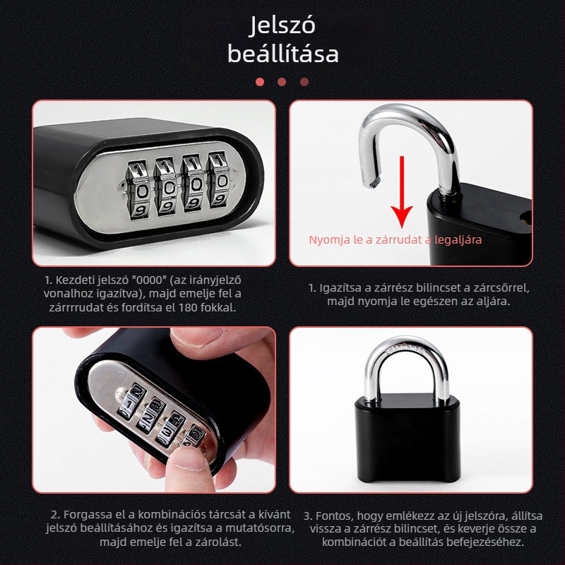 4 számjegyű jelszavas lakat, cink ötvözet, 6 mm-es zárókampó, 20 mm-es távolság, modell CH 610