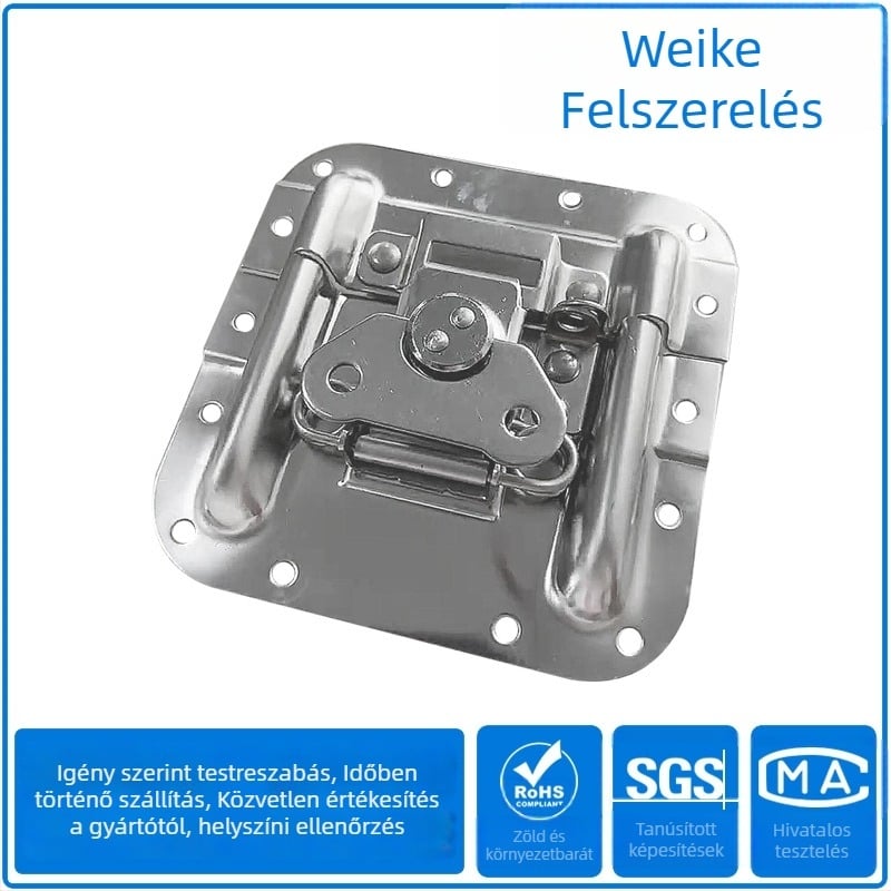 Rozsdamentes acél pillangózár poggyászhoz – lyukmentes kialakítás, lehetőség logónyomásra, modern minimalista stílus