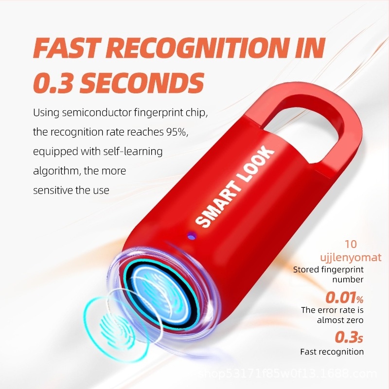 Mini biometrikus ujjlenyomat-zár hátizsákokhoz, poggyászhoz és szekrényekhez – Modell ZW205; 10 ujjlenyomat tárolás; feloldás 1 másodpercnél rövidebb; FAR 0.001; FRR 10