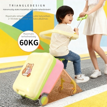 Gyerekeknek készült kiskoffer fékes kerekekkel, kabin-méretű, cipzáras nyitás, ABS anyag, 3 kg