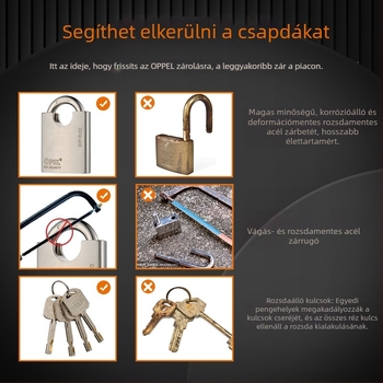 BXG-BL 304 rozsdamentes acél lakat – vízálló, korrózióálló, ellenáll a betörésnek és vágásnak, réz kulcs