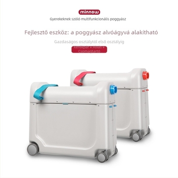 Gyerekeknek szóló többfunkciós utazótáska booster funkcióval és hordozható utazóággyal — ABS anyag, nyitás kattintással, zár, univerzális kerekek, szabadidős utazásokhoz