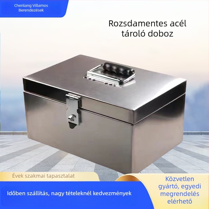 Rozsdamentes acél asztali tároló doboz egy lakattal zárható, vastagított kivitel