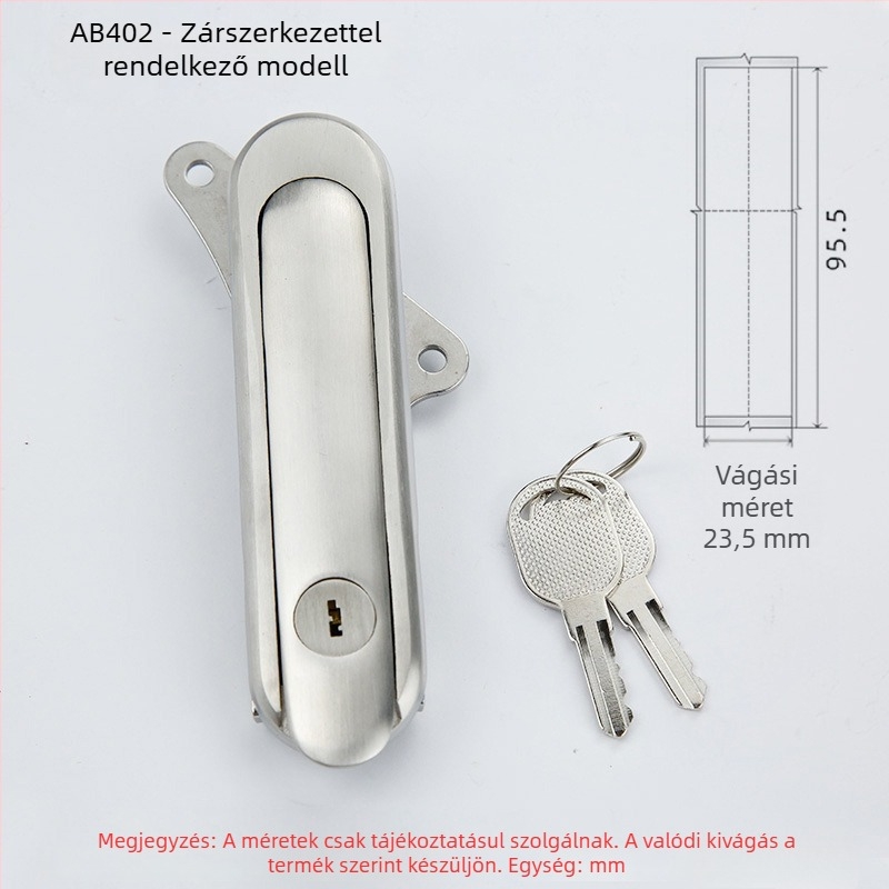 AB402 sík zár szekrényhez, rozsdamentes acél, kulccsal, csatornás szerelés