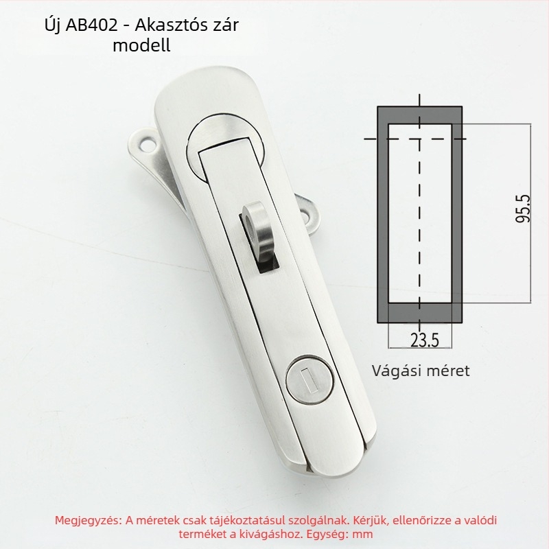 AB402 sík zár szekrényhez, rozsdamentes acél, kulccsal, csatornás szerelés