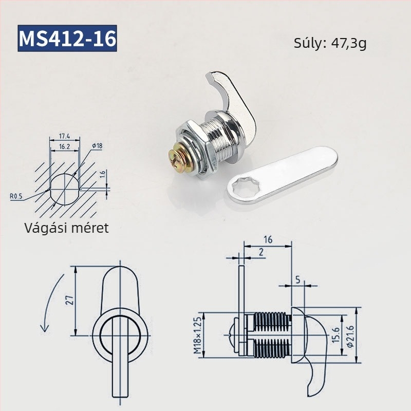 Forgócilinderzár szekrényekhez | Cinkötvözet anyag | Modell MS412 | Modern minimalista stílus
