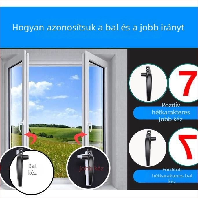 50-es típusú ablakfogantyú alumínium ötvözetből, zár funkcióval, külső nyomó-toló kivitel, 7 alakú fogantyú, modern minimalist stílus