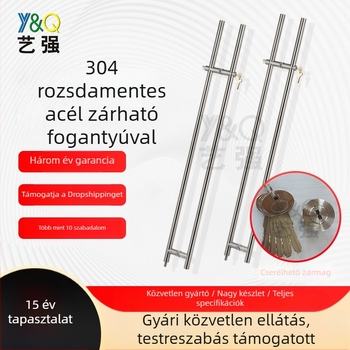 304-es rozsdamentes acél üvegajtó kilincs zárható, kerek cső