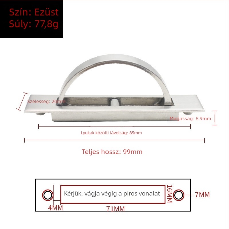 Rejtett szekrényfogantyú – japán tatami stílus, cink ötvözet, elektroplakálás, modell C0036