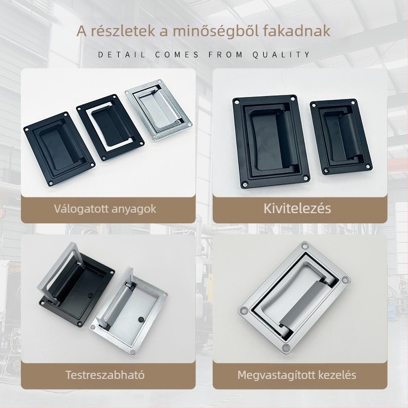 Cinkötvözetből készült hajlított fogantyú ipari szekrényekhez és elosztó dobozokhoz, sík felületű, rejtett toló- és húzó fogantyú