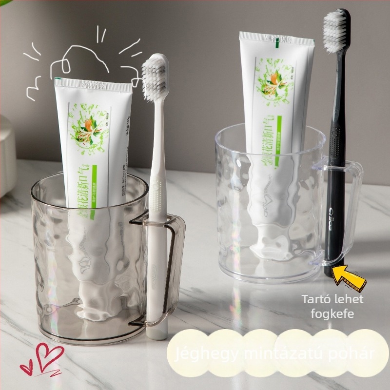 Fogkefe és szájvíz pohár fogantyúval, gleccsers mintázat, akril, hengeres formájú