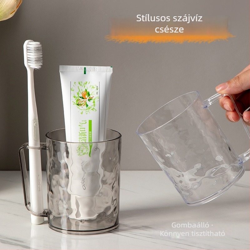 Fogkefe és szájvíz pohár fogantyúval, gleccsers mintázat, akril, hengeres formájú