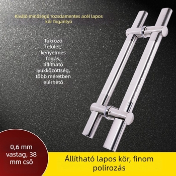Rozsdamentes acélból készült üvegajtó fogantyú – laposcső, állítható lyukköz, felületi szerelés, modern minimalist stílus