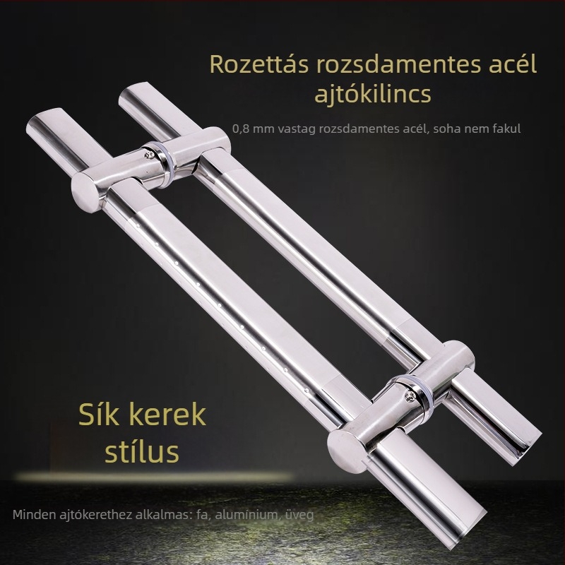 Rozsdamentes acélból készült üvegajtó fogantyú – laposcső, állítható lyukköz, felületi szerelés, modern minimalist stílus