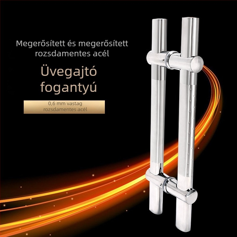 Rozsdamentes acélból készült üvegajtó fogantyú – laposcső, állítható lyukköz, felületi szerelés, modern minimalist stílus
