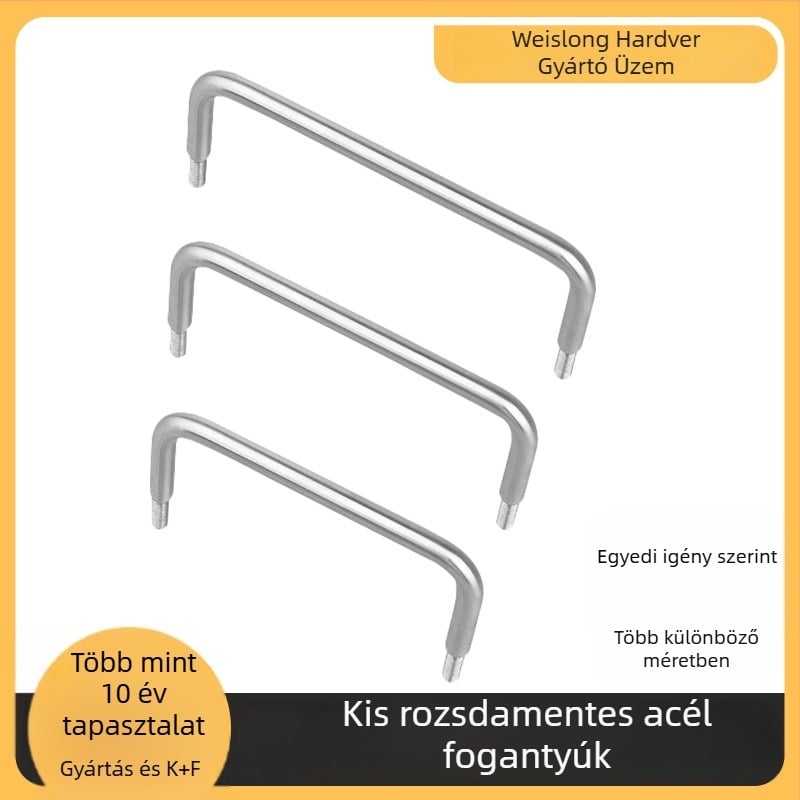 U-alakú acél fogantyú, rozsdamentes acélból, ezüst, minimalist design, fiókokhoz, szekrényekhez és ajtókhoz