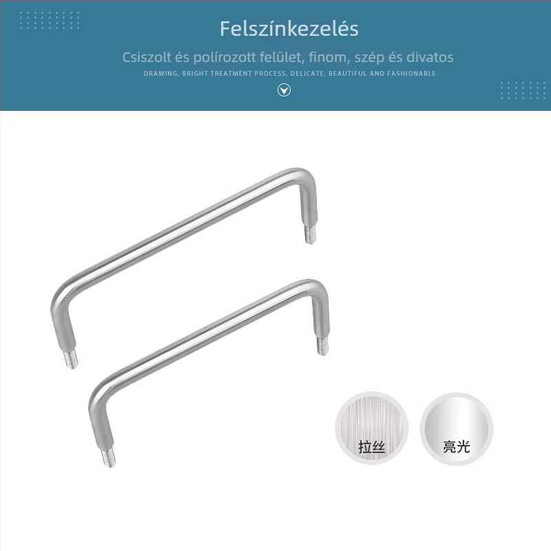 U-alakú acél fogantyú, rozsdamentes acélból, ezüst, minimalist design, fiókokhoz, szekrényekhez és ajtókhoz